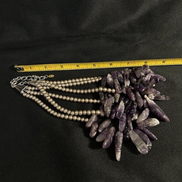 Ali Khan New York 3 Strands Amethyst Spikes Necklace Silver Tone & Purple Sz 16” - Picture 9 of 9